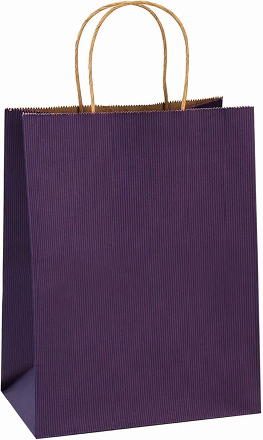 BagDream Gift Bags 8x4.25x10.5 Inches 25Pcs Kraft Paper Bags with Handles, Purple Stripes, for Shopping, Retail, Merchandise, Business, Party Favor Paper Gift Sacks