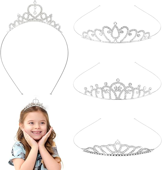 4 Pcs Princess Crown Tiara, Silver Crystal Rhinestone Headband, Sparkly Princess Crowns with Pearl Accents for Women, Wedding Birthday Halloween Party Christmas Gifts