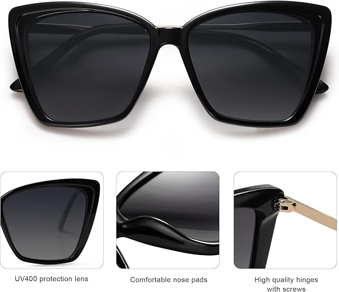 SOJOS Trendy Polarized Sunglasses For Women Retro Womens Oversized Square Cat Eye Sun Glasses UV Protection SJ2206