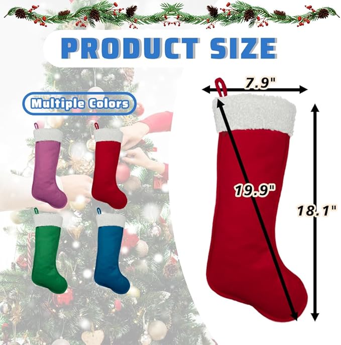 Christmas Stockings for Family Holiday Decor Xmas Tree Fireplace Christmas Stockings Bulk (6, Red-Grain-Large)