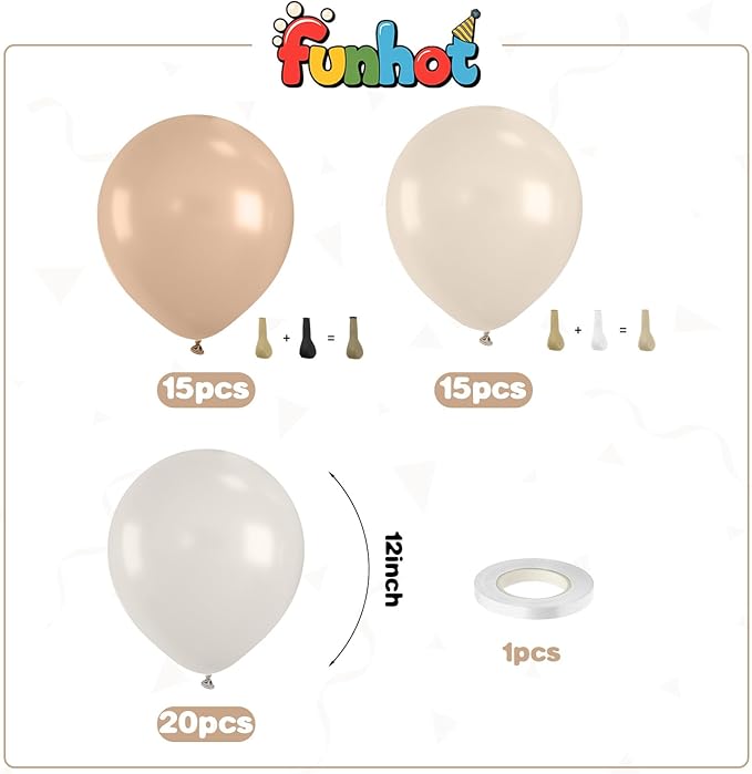 Netural Balloons,50PCS 12 Inch Double Stuffed Boho Cream Tan Sand White Balloons for Boho Birthday Baby Shower Bridal Shower Wedding Party Decorations