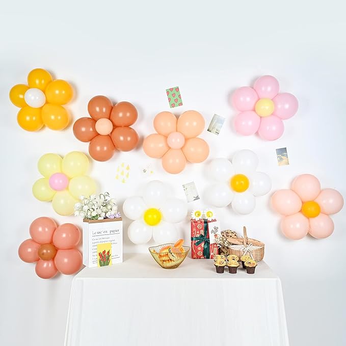 16 Set Daisy Flower Balloons DIY Kit,Boho Macaron Pastel Daisy Balloon Flower Party Decorations for Baby Shower Birthday Wedding Anniversary Groovy Party Supplies