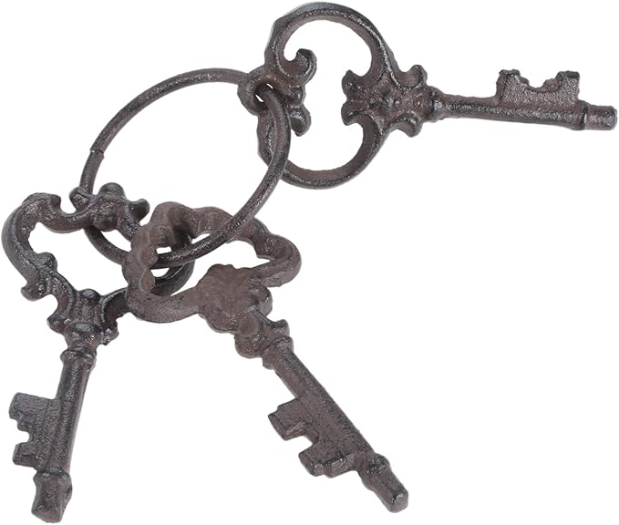Hananona Vintage Cast Iron Skeleton Key Ring Antique Pirate Treasure Chest Keys Set For Home Decor, Halloween Costume Prop