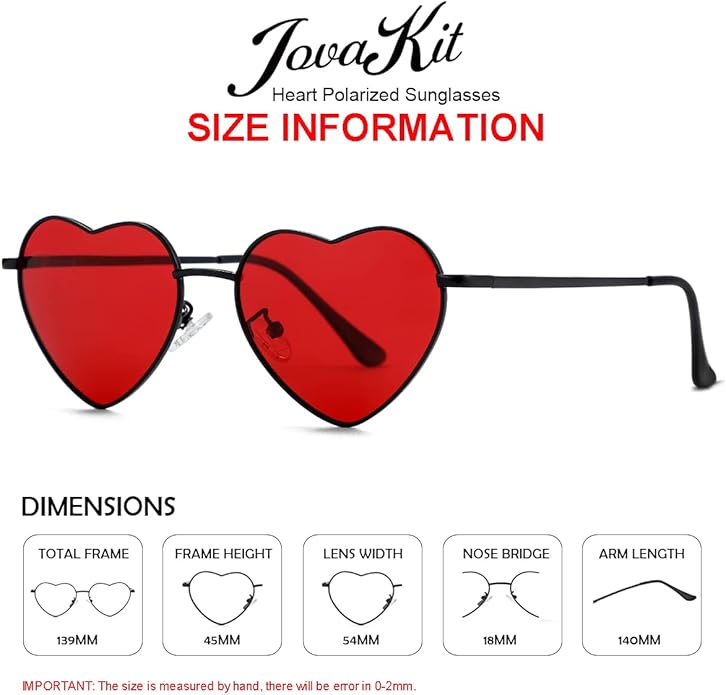 JOVAKIT Polarized Heart Sunglasses for Women Fashion Lovely Style Metal Frame UV400 Protection Lens
