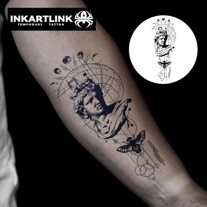 INKARTLINK Tattoo Tech, 2 Sheets Large Semi Permanent Tattoo, Adult Art Design Temporary Tattoos, Lasts 1-2 Weeks, Waterproof, Realistic Look, No Adhesive, No Reflection (religion)321