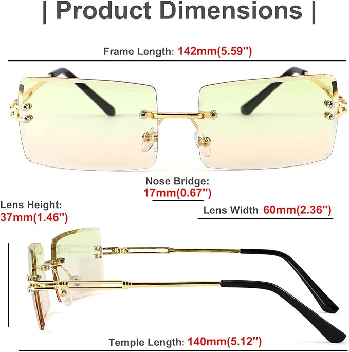 FEISEDY Vintage Rimless Sunglasses Rectangle Frameless Candy Color Glasses Women Men B2642