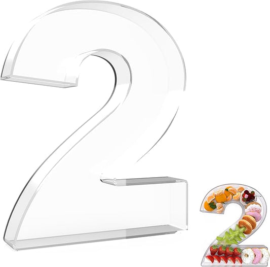 13.8" Extra Large Acrylic Number Charcuterie Board Box, Reusable Fillable Number Cake Candy Dish Display Serving Tray for Birthday Anniversary Party Decoration (2)