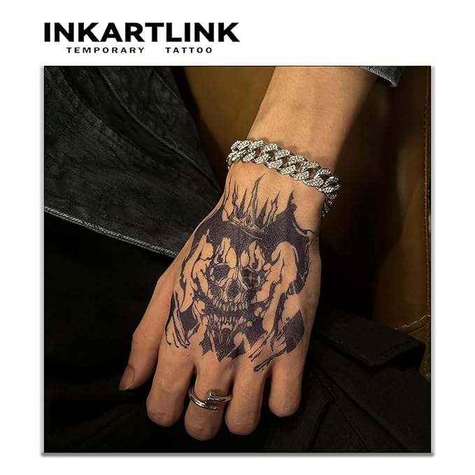 INKARTLINK Tattoo Tech, 2 Sheets Large Semi Permanent Tattoo, Adult Art Design Temporary Tattoos, Lasts 1-2 Weeks, Waterproof, Realistic Look, No Adhesive, No Reflection (Joker King Design)