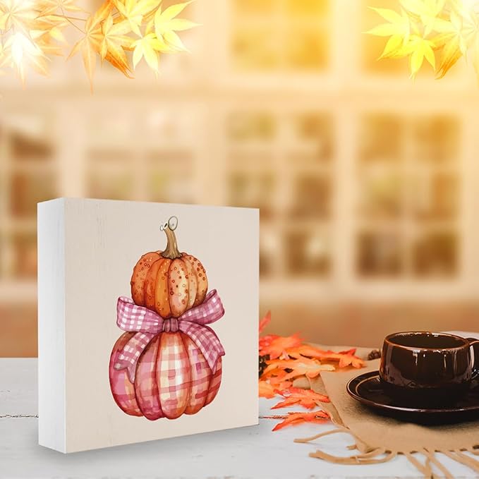 Cute Fall Decor Pink Pumpkin Fall Decorations for Home Office Pink Bow Autumn Pumpkin Decor Preppy Autumn Decorations for Desk Table 5 x 5 inches