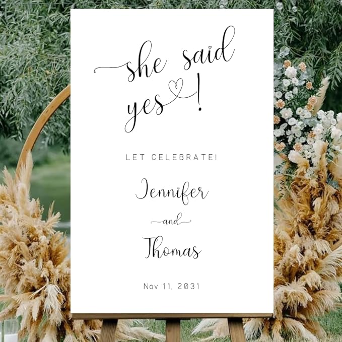 Personalized Engagement Welcome Sign – Minimalist Engagement Party Yard Sign – We’re Engaged Signs – Engagement Party Decorations for Couple - She Said Yes! (Version 3)