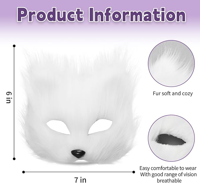 BADALU Therian Mask and Tail Set Cat Mask for Girls Halloween Furry Mask Fox Mask Wolf Tail Cat Costume Leather Choker Faux Fur Tail Cosplay Party