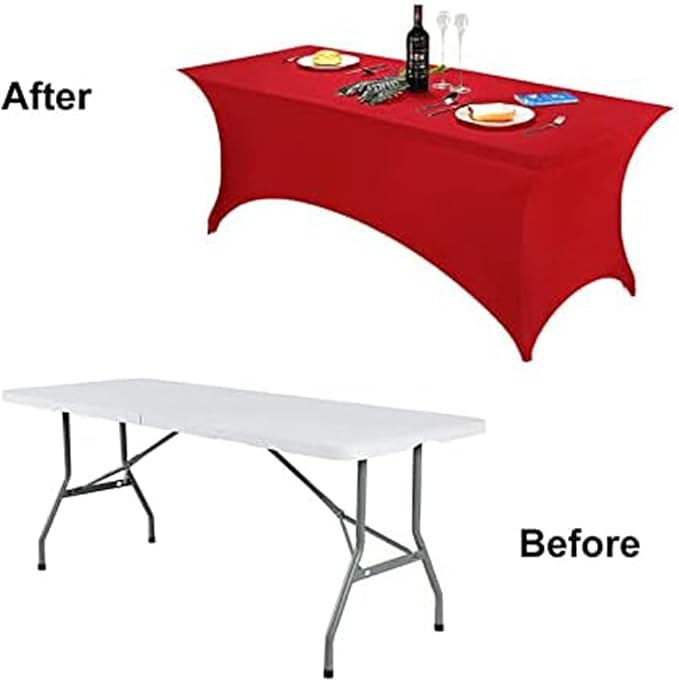 FORLIFE 6Pack Spandex Table Covers 6ft，Fitted Tablecloth for 6ft Rectangular Tables, Stretch Patio Table Covers, Universal Spandex Table Cover for Wedding, Banquet, Party - Red