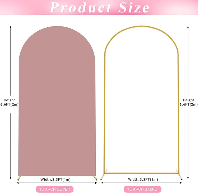 Wokceer 6.6 FT Wedding Arch Stand and Arch Cover, Metal Arch Stand with Arch Stand Cover for Birthday Party Wedding Ceremony Bridal Baby Shower Event Decor