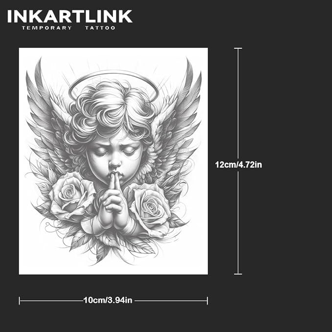 INKARTLINK Tattoo Tech, 2 Sheets Large Semi Permanent Tattoo, Temporary Tattoos, Last 1-2 Weeks, Waterproof, Realistic Look, No Adhesive, No Reflection （Religion Design)183