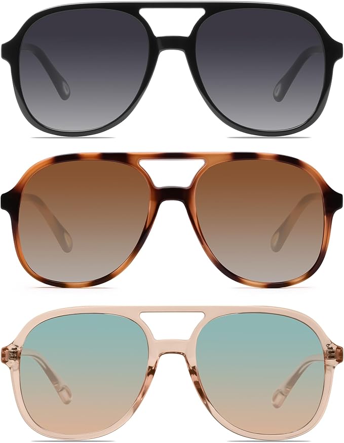 YDAOWKN Retro Square Aviator Sunglasses for Womens Mens Vintage 70s Double Bridge Sun Glasses