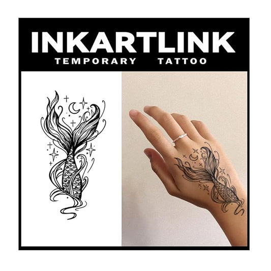 INKARTLINK Tattoo Tech, 2 Sheets Large Semi Permanent Tattoo, Adult Art Design Temporary Tattoos, Lasts 1-2 Weeks, Waterproof, Realistic Look, No Adhesive, No Reflection (Mermaid Tail Design)