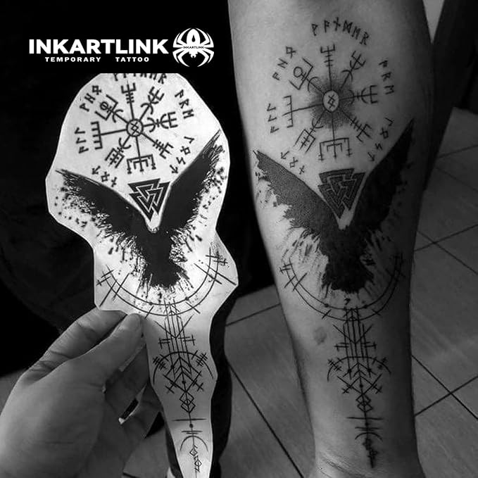 INKARTLINK Temporary Tattoos, 2 Sheets Extra-Large Semi Permanent Tattoo Adult Art Design Waterproof Temp Tattoo Party Favors Realistic Look, No Adhesive, Lasts 1-2 Weeks Black (Ancient Symbol)