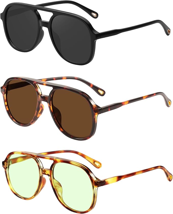 YDAOWKN Retro Square Aviator Sunglasses for Womens Mens Vintage 70s Double Bridge Sun Glasses