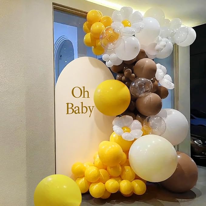 Yellow Brown White Balloon Garland Arch Kit, 155Pcs Latex Balloons Different Size 18 12 10 5 inch for Birthday Wedding Party Baby Shower Bridal Shower Decoration