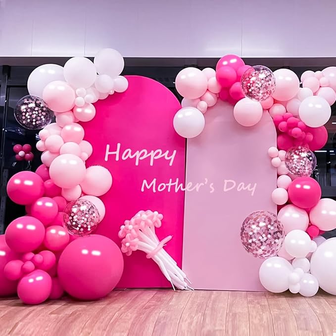 Pink Balloon Garland Arch Kit, 156 Pcs Hot Pink Light Pastel Pink Metallic Balloons Different Size 18 12 10 5 inch for Baby Shower Bridal Birthday Princess Wedding Party Decorations