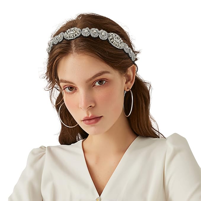AMCAMI 5 Pcs Beaded Headband, Crystal Sparkly Hairbands for Women, Elastic Headbands with Pearls & Rhinestones, Hair Accessories for Women & Girls