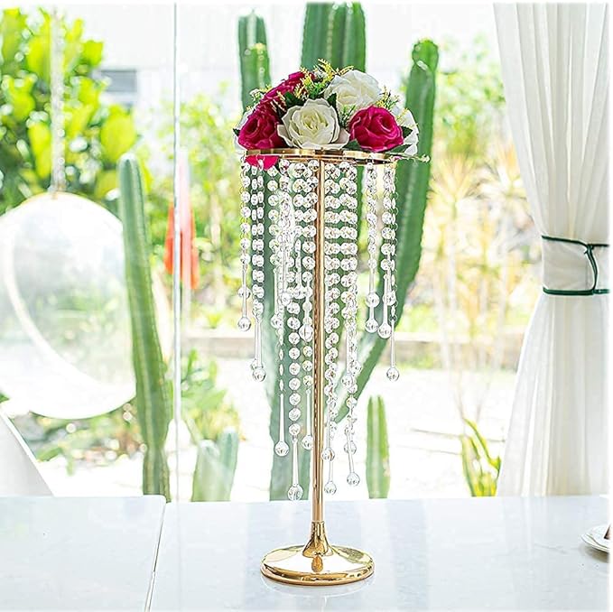 10 Pcs Bead Crystal Flower Arrangement Stand, Gold Vases for Centerpieces Table Decorations,for Home Party Wedding Anniversary Decor, 21.6in