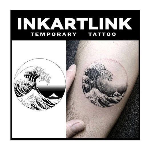 INKARTLINK Tattoo Tech, 3 Sheets Small Semi Permanent Tattoo, Adult Art Design Temporary Tattoos, Lasts 1-2 Weeks, Waterproof, Realistic Look, No Adhesive, No Reflection (Waves Design)