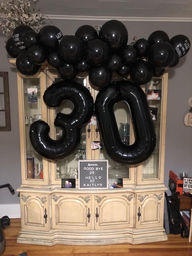 Smlpuame 40 inch Number Balloon 0-9 Black Large Number 30 Balloons,Digital Balloons for Birthday Party Celebration Decorations Supplies, Helium Foil Number Balloons for Wedding Anniversary