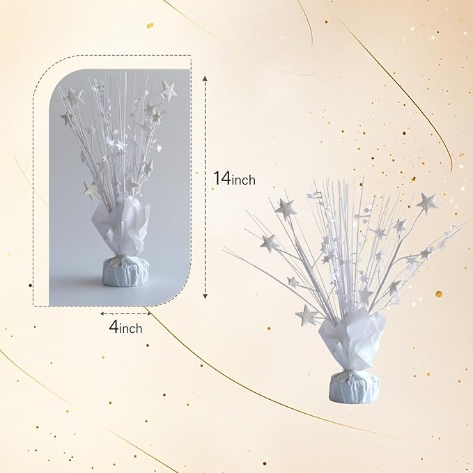 12 Pack White Foil Spray Centerpieces Stars Brust Table Centerpieces for Wedding Birthday Anniversary Holiday Party Decor, White Star Balloon Wights for Party, Table Decor for Party