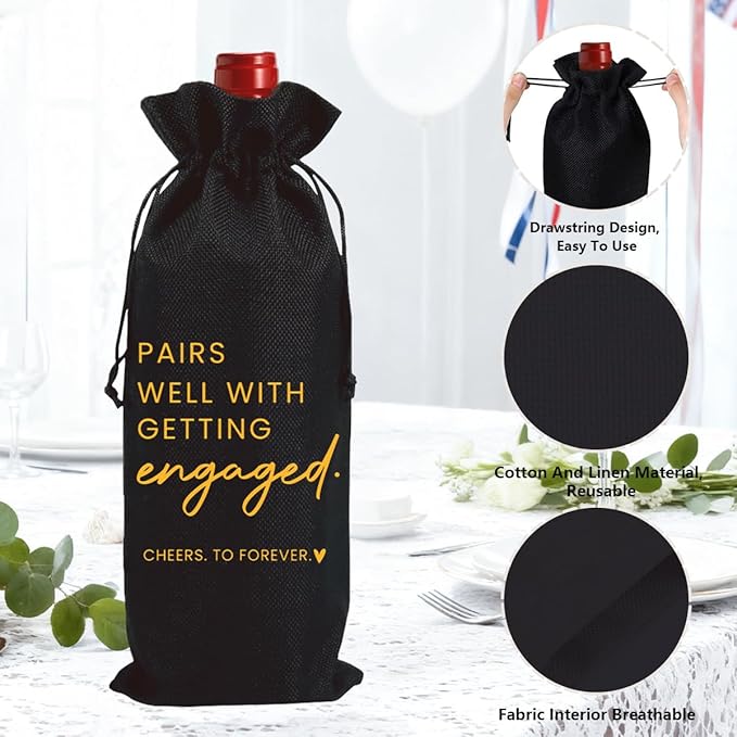 Engagement Gifts for Couples Her Engagement Party Decorations Gift for Couple Wine Bag Scented Candles Set Pairs Well with Getting Engaged Gifts To Forever Black Wine Bottle Bag