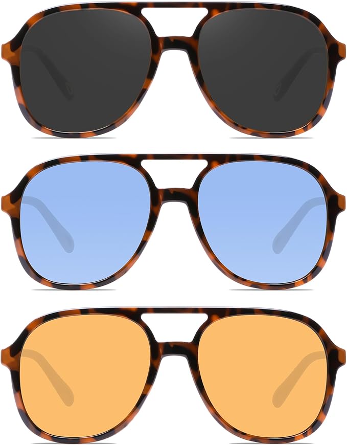 YDAOWKN Retro Square Aviator Sunglasses for Womens Mens Vintage 70s Double Bridge Sun Glasses