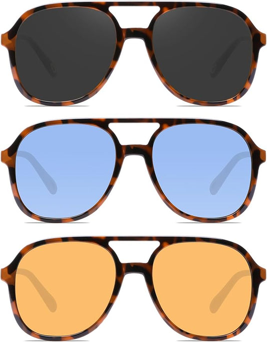 YDAOWKN Retro Square Aviator Sunglasses for Womens Mens Vintage 70s Double Bridge Sun Glasses