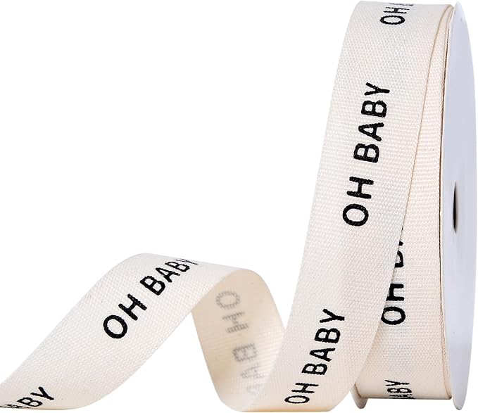 Ribest Cotton Oh Baby Ribbon, 5/8 inch × 10 Yard, Natural Cream Ribbon for Wrapping Crafts Bows Birthday Decoration