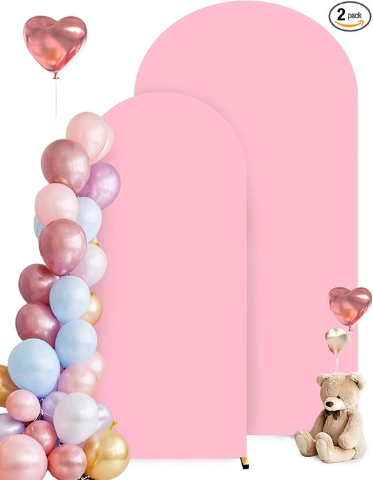 HEMMOTOP Pink Arch Backdrop Cover 7.2 ft, 6ft, Wedding Arch Covers Stretchy Backdrop 2 Set, 2-Sided Arched Stand Background for Birthday Party, Baby Shower, Pink