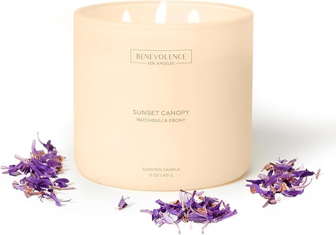 Patchouli & Ebony – Benevolence LA 3-Wick Fall Scented Candle for Home | 15oz, 50-Hour Burn | Natural Soy Wax | Warm & Grounding Autumn Home Fragrance | Malibu Sands Collection – Gift for Women & Men