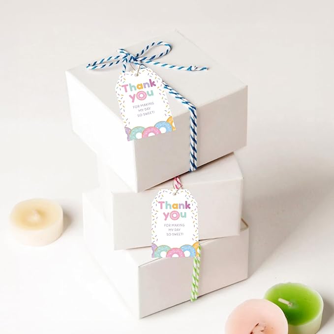 G2PLUS Donut Thank You Tags, 50 Pcs Thank You for Making My Day So Sweet Tags, Thanks Paper Gift Tag with Strring for Baby Shower, Birthday, Wedding Favors