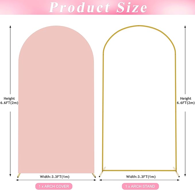 Wokceer 6.6 FT Wedding Arch Stand and Arch Cover, Metal Arch Stand with Arch Stand Cover for Birthday Party Wedding Ceremony Bridal Baby Shower Event Decor, Pale Pink, DoorCover 1.0M-Pale Pink-K
