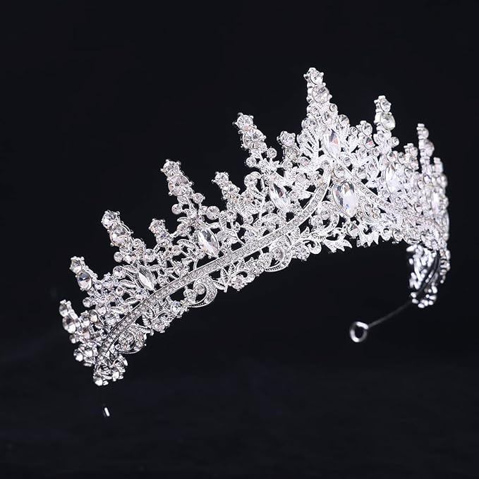 Bride Rhinestones Tiara Silver Crystal Princess Queen Crowns Headband for Women Wedding Birthday Halloween Prom Pageant Party Coming of Age Ceremony,Photo Props (HG828-Silver White)