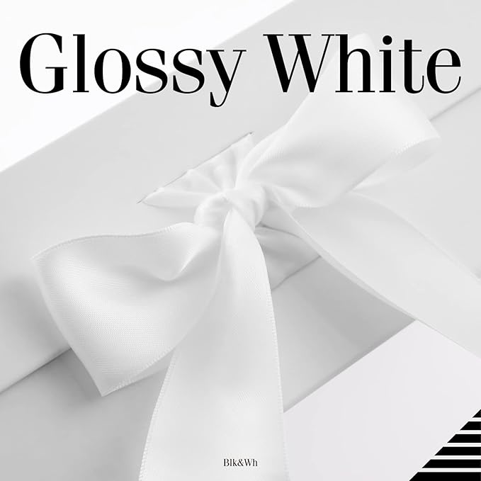 BLK&WH Gift Box with Ribbon, 13.5x9x4.1 Inches, White, Bridesmaid Proposal, Luxury Magnetic Box for Presents