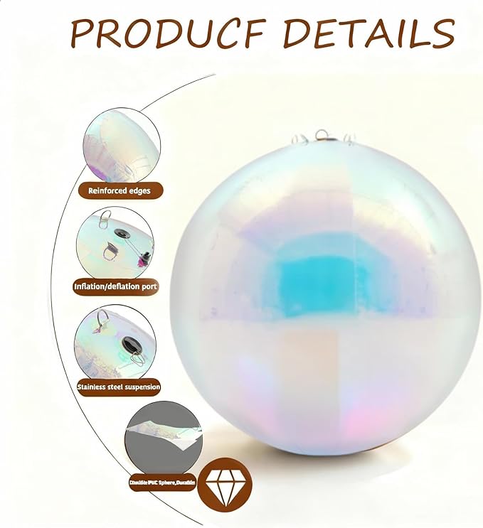 6PCS Iridescent Inflatable Mirror Ball,Big Shiny Balls Inflatable,Reusable PVC Mirror Balls,Large Hanging Balloon Disco Ball with Air Pump for Wedding Event Birthday Party Decor