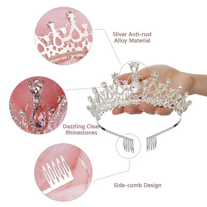 Makone Crowns for Women Princess Tiaras for Girls Queen Crown and Comb Tiara for Wedding Birthday Pageant Bridal Prom Christmas Gift (Style5-Silver)