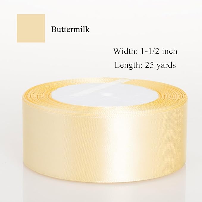ATRBB 25 Yards 1-1/2 inch Wide Satin Ribbon Perfect for Wedding,Handmade Bows and Gift Wrapping(Buttermilk)