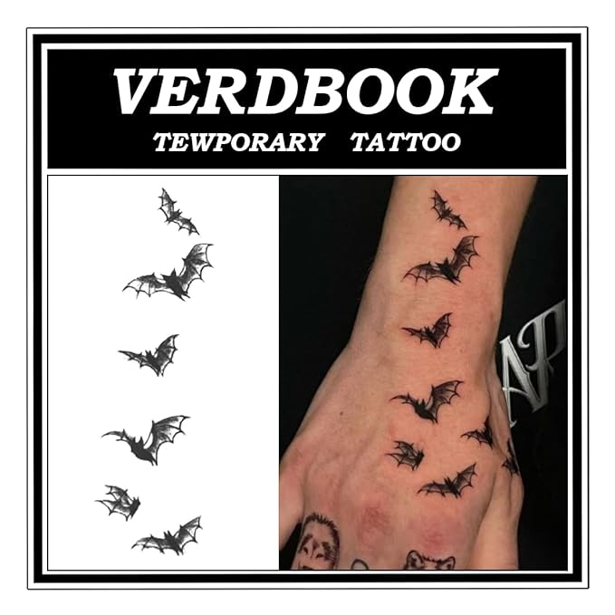 Waterproof Temporary Tattoos: 2-Sheet Tattoo Kit with Realistic Body Stickers, Semi-Permanent Tattoos for Adults Lasting 7-15 Days – Safe for Men & Women, Bats Pattern