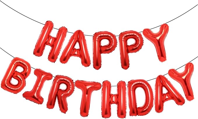 Accevo Red Happy Birthday Banner 16 Inch Mylar Foil Letters Balloons Happy Birthday Balloon for Kids, Child, Adults, Boys & Girls Birthday Banner Birthday Party Decorations Supplies