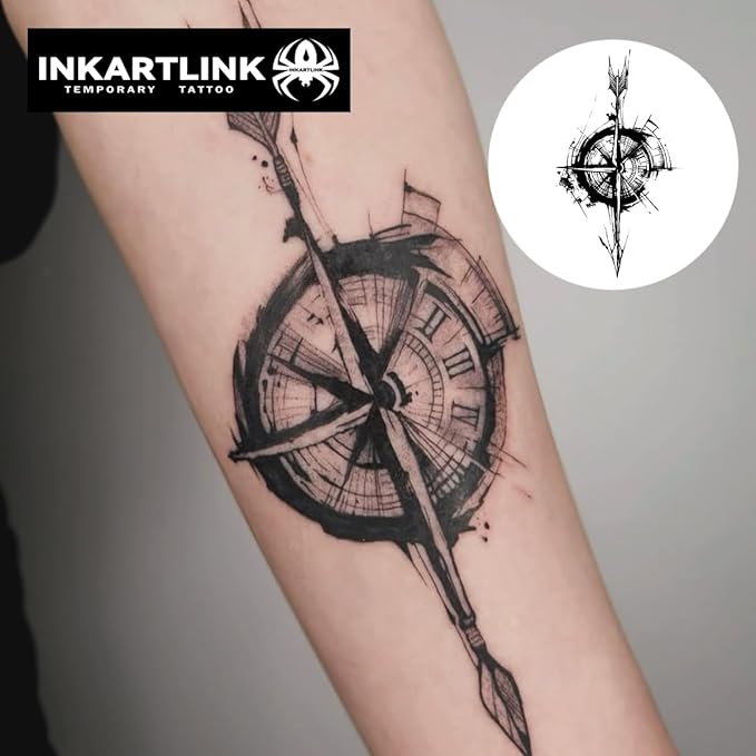 INKARTLINK Tattoo Tech, 2 Sheets Large Semi Permanent Tattoo, Adult Art Design Temporary Tattoos, Lasts 1-2 Weeks, Waterproof, Realistic Look, No Adhesive, No Reflection (Star Needle Design)