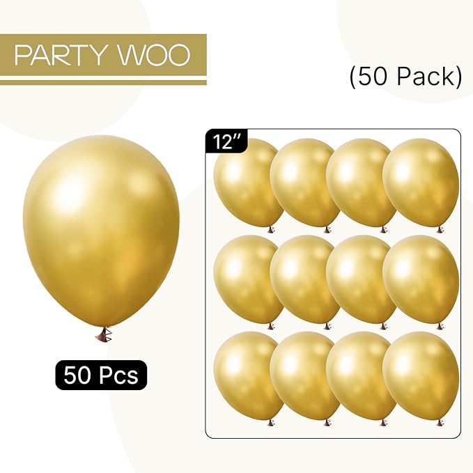 PartyWoo Metallic Gold Balloons 50pcs 12 Inch Chrome Gold Latex Helium Balloons for Birthday Graduation Baby Shower Anniversary Wedding Bachelorette Christmas New Year Party Decorations Gold-G129