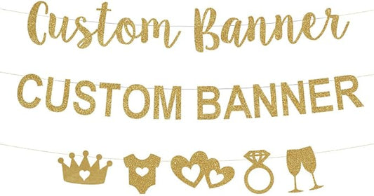 Custom Party Glitter Banner, Custom Glitter Garland, Birthday, Wedding Banner, Wedding Garland, Personalized, golden