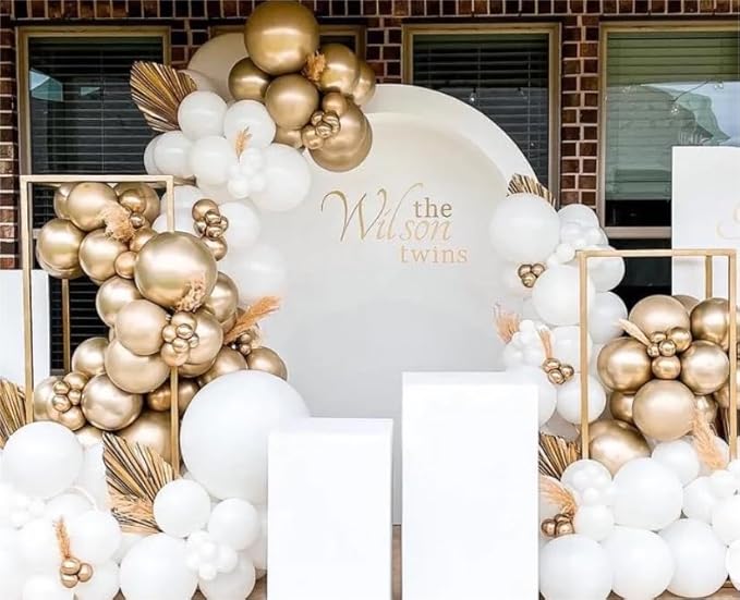 143 Pack Gold White Champagne and Pearl Balloons Garland & Arch Kit-Small and Large White， Gold Balloons -Gold and white Bridal Shower Wedding Birthday Baby Shower Party Decorations
