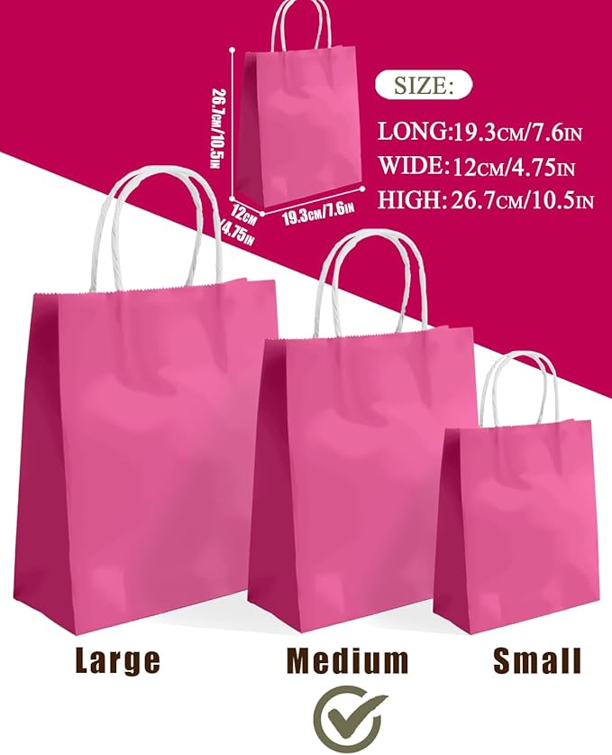 qiqee 30PCS Medium Gift Bag with Handles Bulk 11"x5"x8" Gift Bags Pink Bags Multiple Uses (Medium Size)