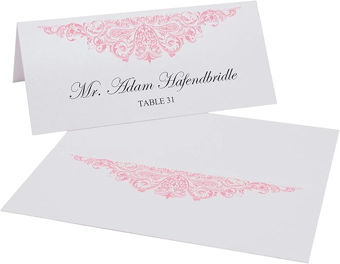 Paisley Place Cards, Pink (Choose Color), Set of 25, Pre-cut and Scored - Wedding, Party, Dinner, and Special Events - Made in the USA